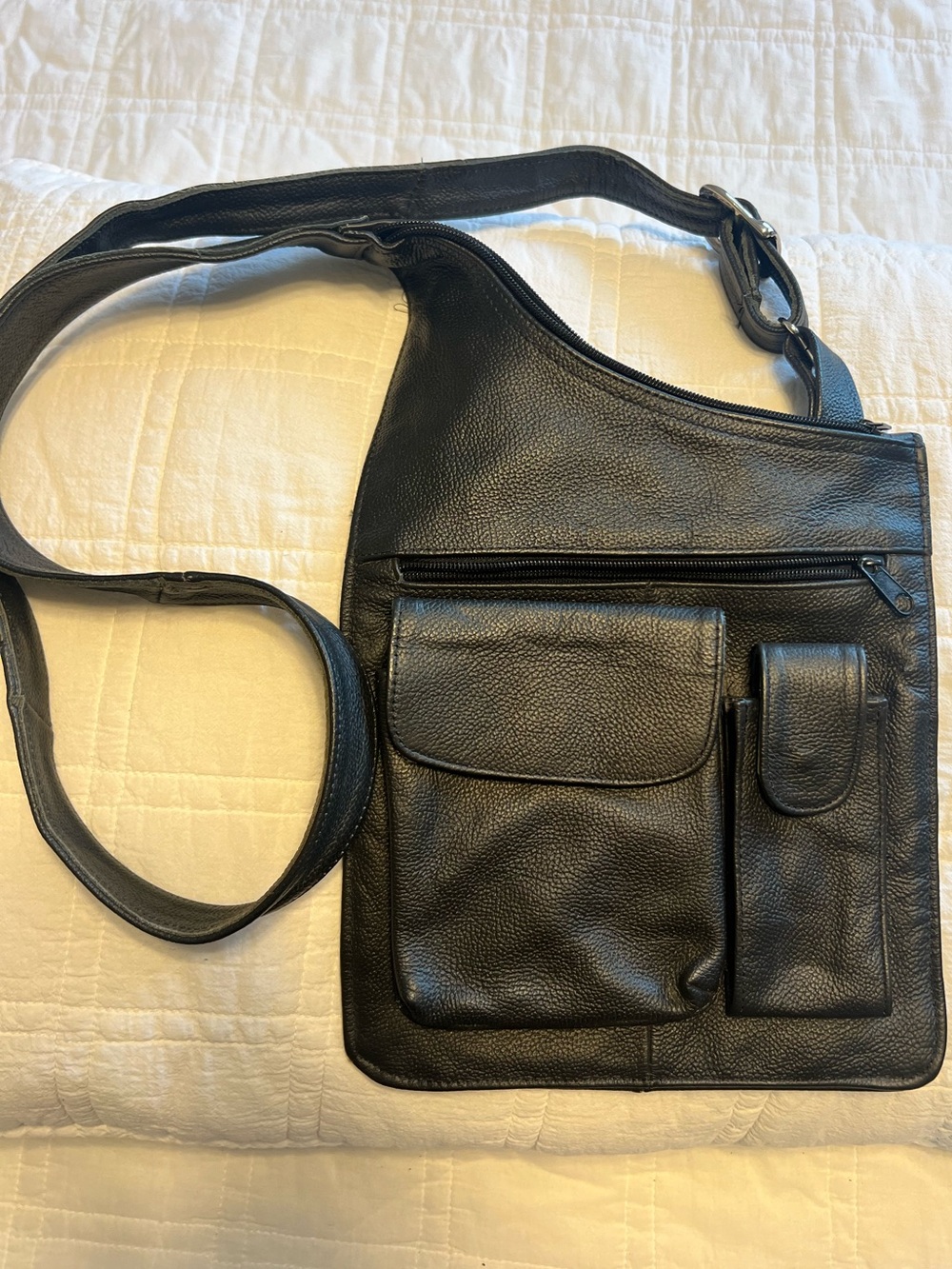 Black Vegan Leather Crossbody Cargo Messenger Bag - Unbranded